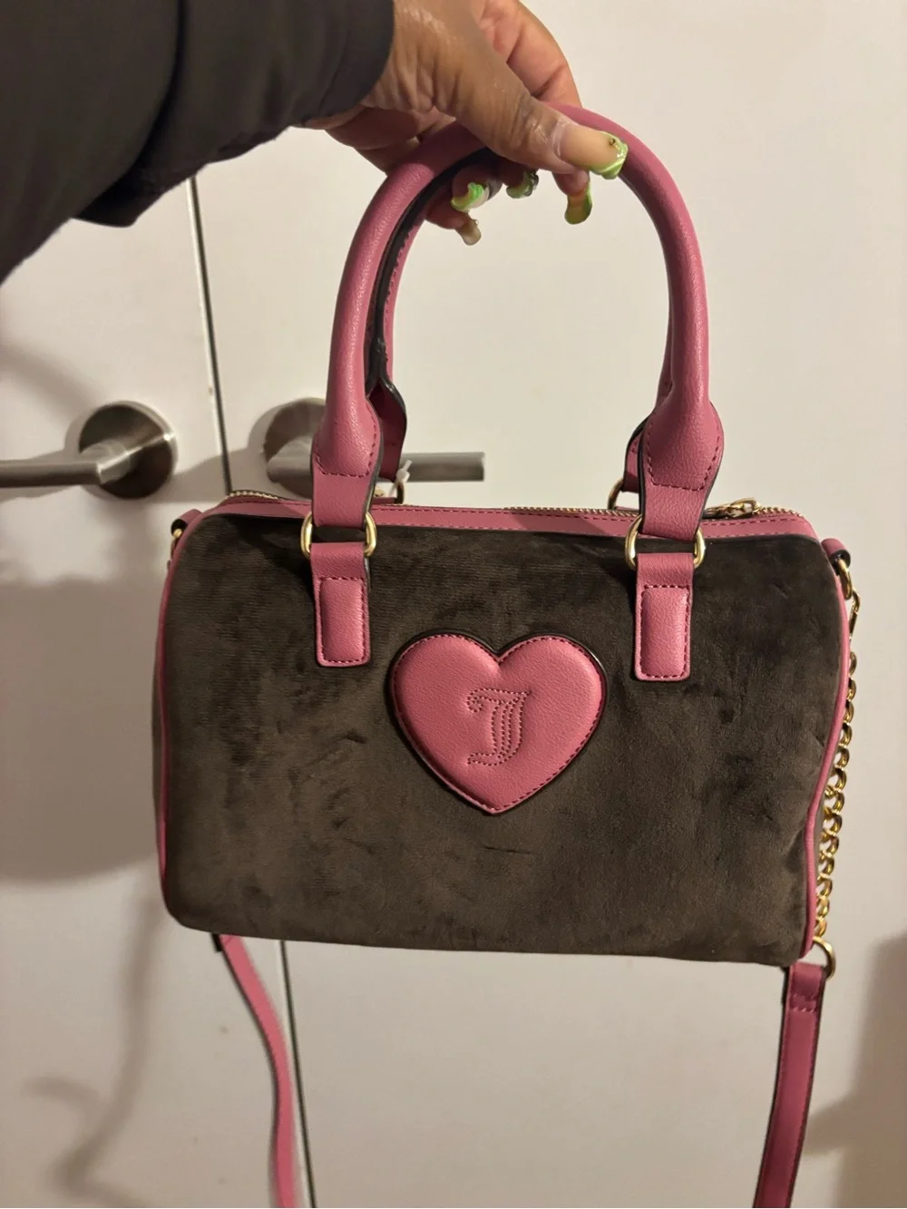 Juicy Couture varsity satchel color is chocolate Accent Logo Satchel